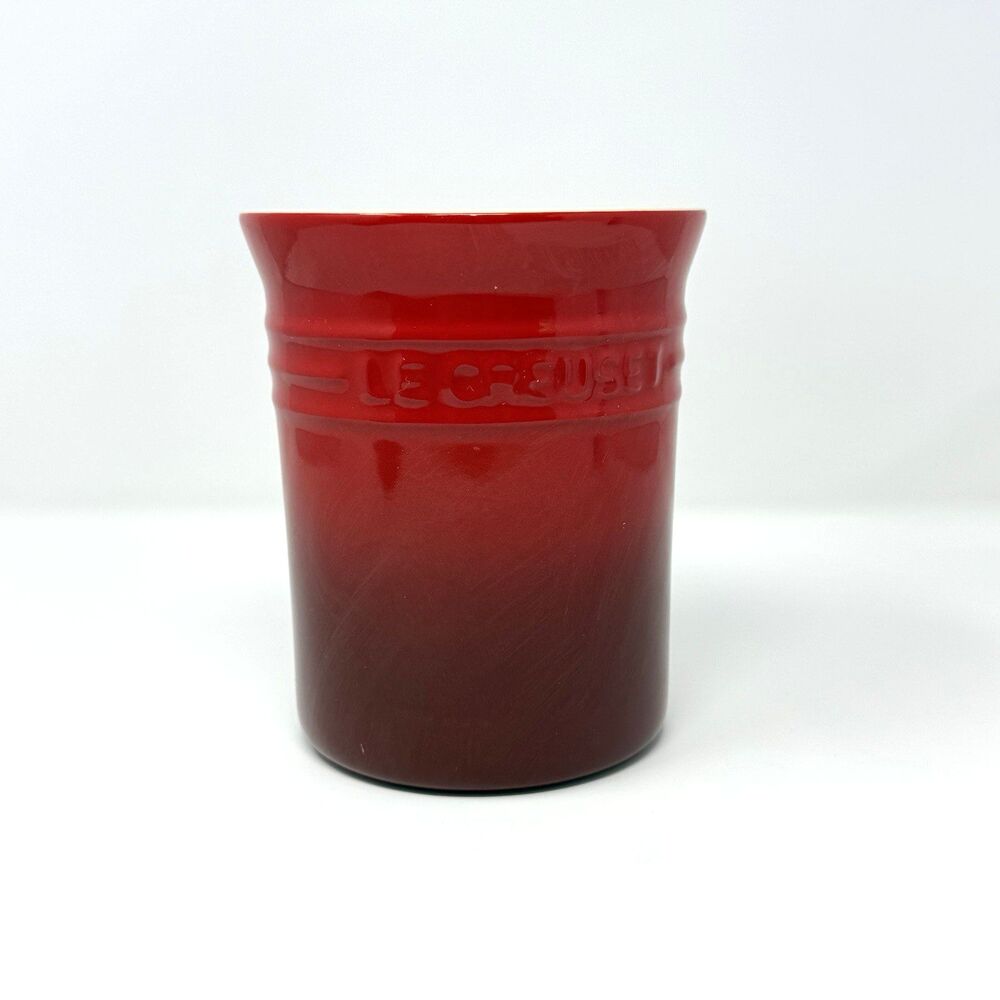 Le Creuset Crock Utensil Holder Cerise Cherry Red Ombre Stoneware 6 Inch